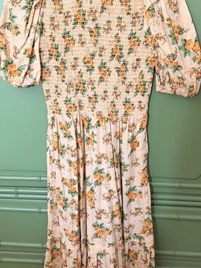 Damaris Bailey Floral Smocked Puff-Sleeve Midi XS